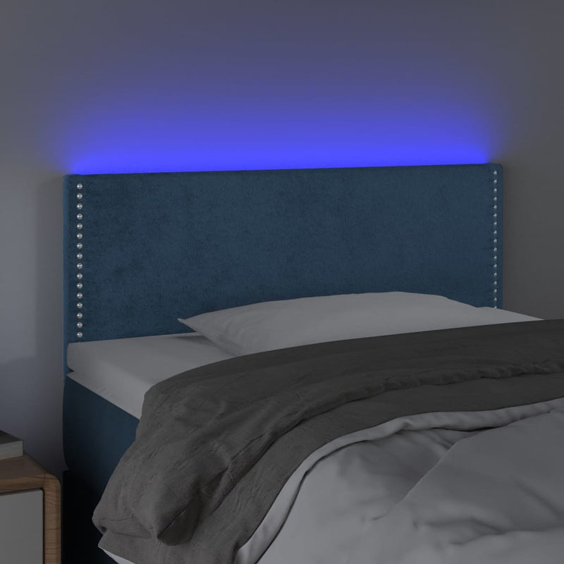 vidaXL sötétkék bársony LED-es fejtámla 100x5x78/88 cm