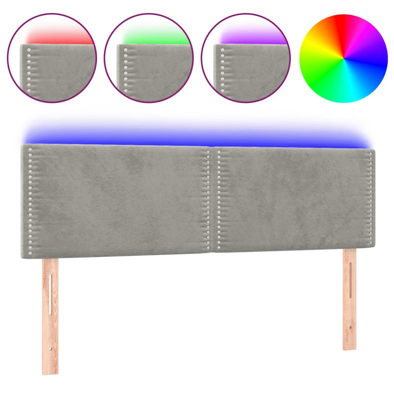 vidaXL világosszürke bársony LED-es fejtámla 144x5x78/88 cm