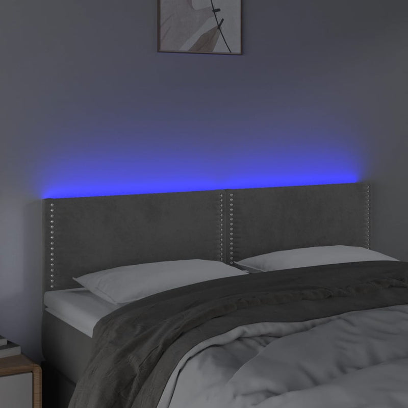 vidaXL világosszürke bársony LED-es fejtámla 144x5x78/88 cm