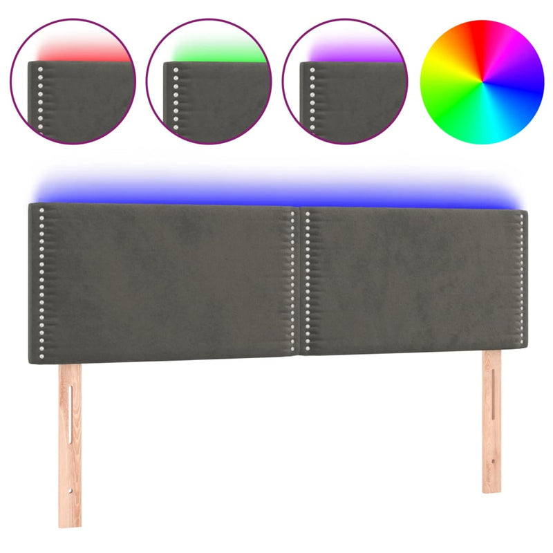 vidaXL sötétszürke bársony LED-es fejtámla 144x5x78/88 cm