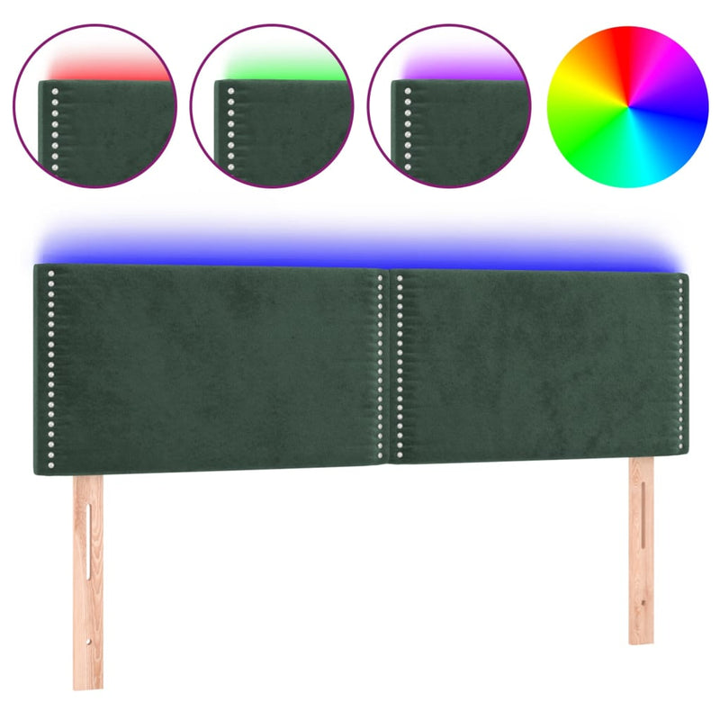 vidaXL sötétzöld bársony LED-es fejtámla 144x5x78/88 cm