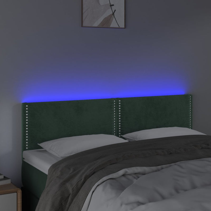 vidaXL sötétzöld bársony LED-es fejtámla 144x5x78/88 cm