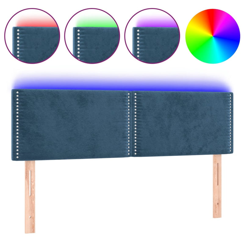 vidaXL sötétkék bársony LED-es fejtámla 144x5x78/88 cm