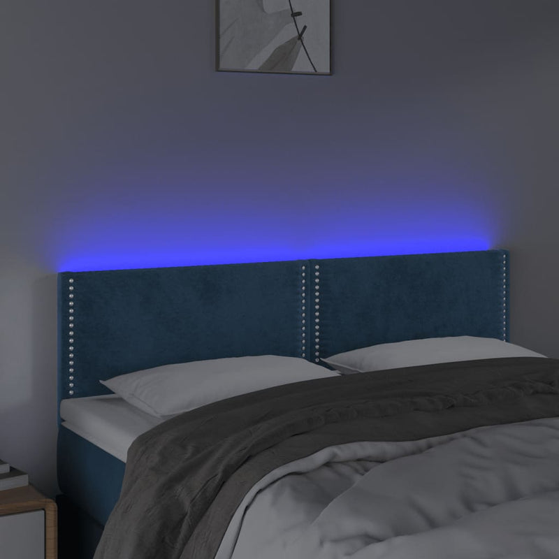 vidaXL sötétkék bársony LED-es fejtámla 144x5x78/88 cm