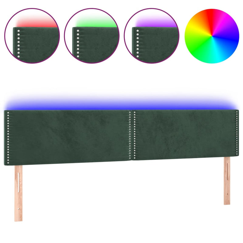 vidaXL sötétzöld bársony LED-es fejtámla 160x5x78/88 cm