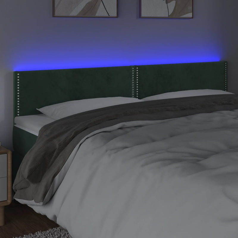 vidaXL sötétzöld bársony LED-es fejtámla 160x5x78/88 cm