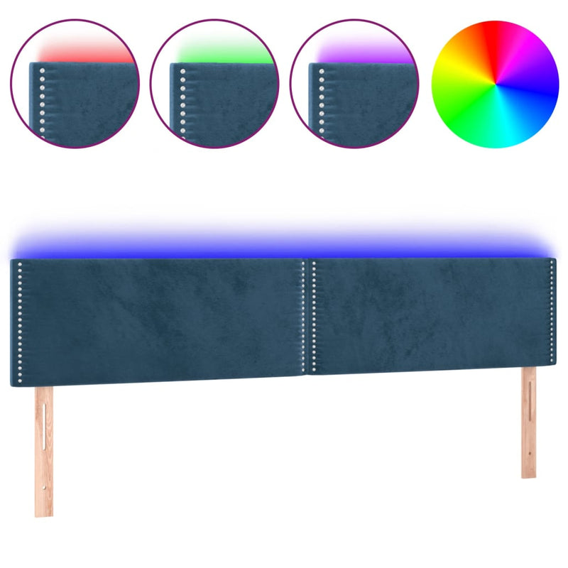 vidaXL sötétkék bársony LED-es fejtámla 160x5x78/88 cm
