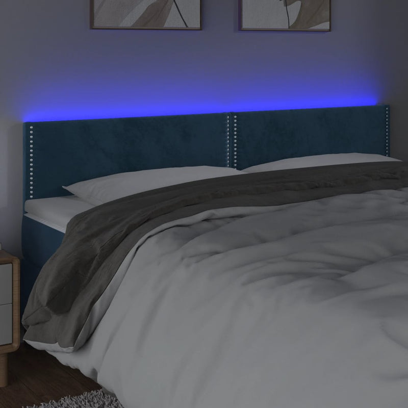 vidaXL sötétkék bársony LED-es fejtámla 160x5x78/88 cm