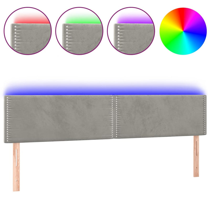 vidaXL világosszürke bársony LED-es fejtámla 180x5x78/88 cm