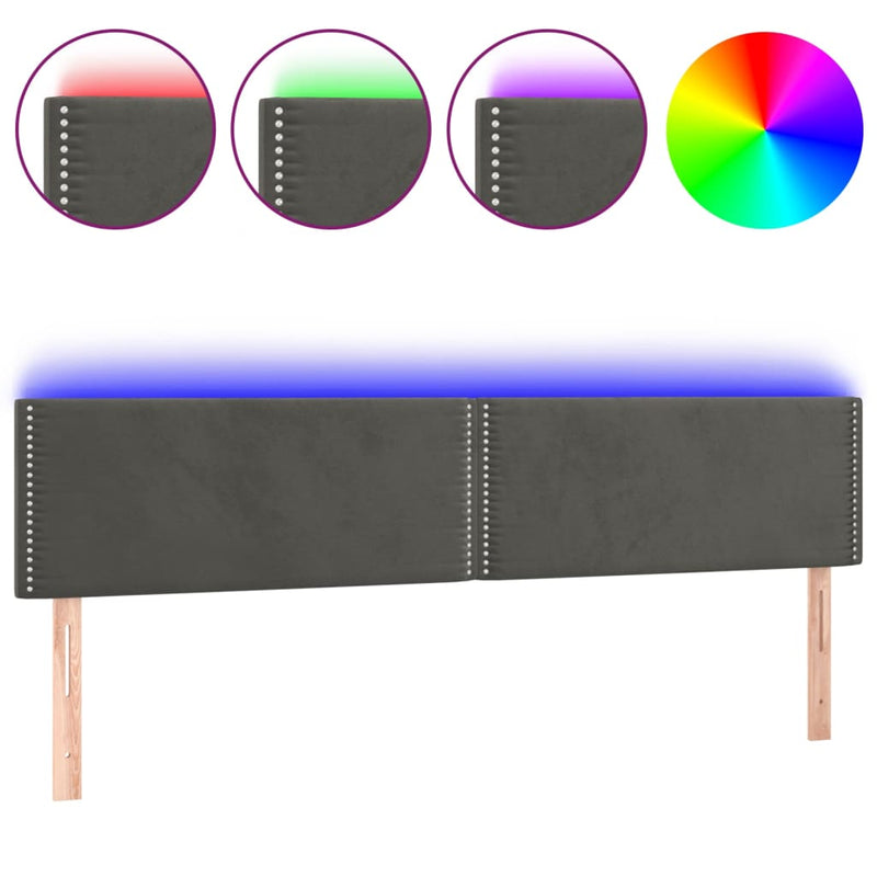 vidaXL sötétszürke bársony LED-es fejtámla 200x5x78/88 cm