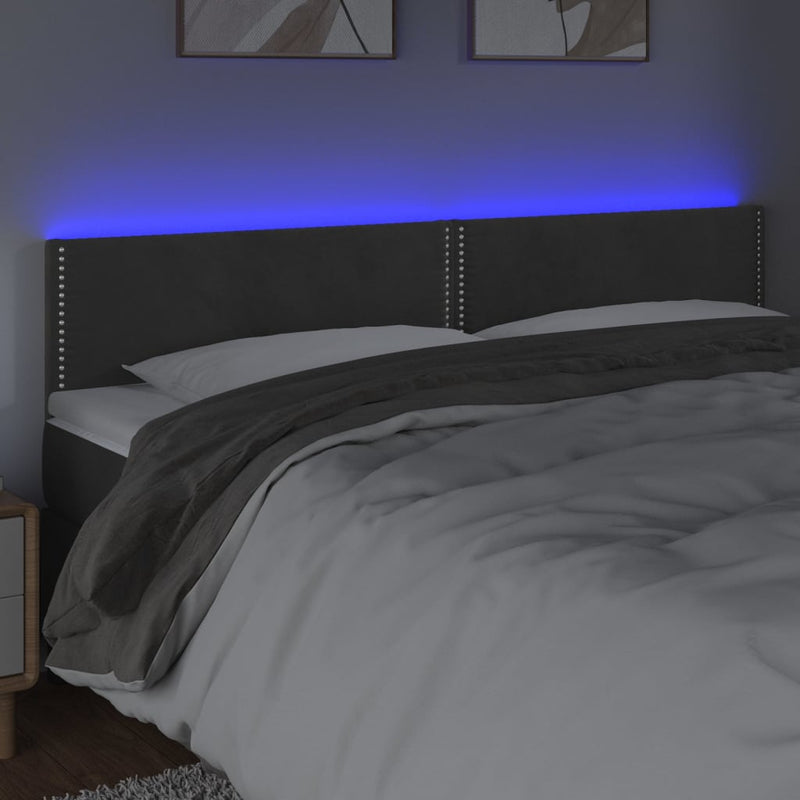vidaXL sötétszürke bársony LED-es fejtámla 200x5x78/88 cm
