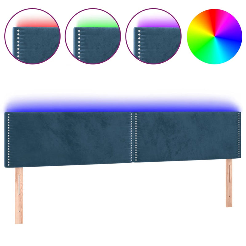 vidaXL sötétkék bársony LED-es fejtámla 200x5x78/88 cm