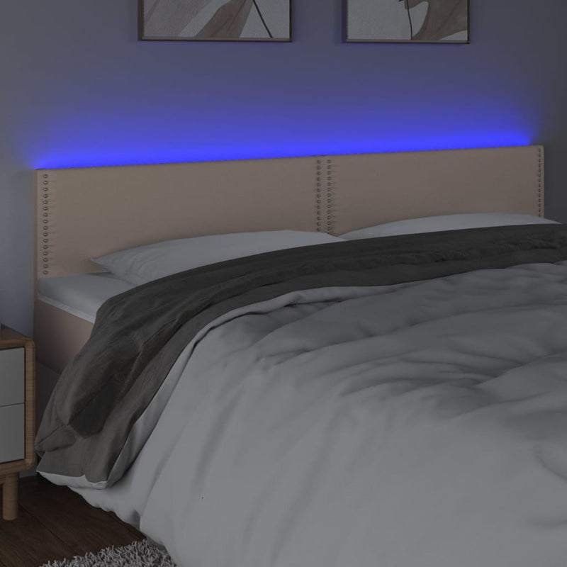 vidaXL cappuccino színű műbőr LED-es fejtámla 180 x 5 x 78/88 cm