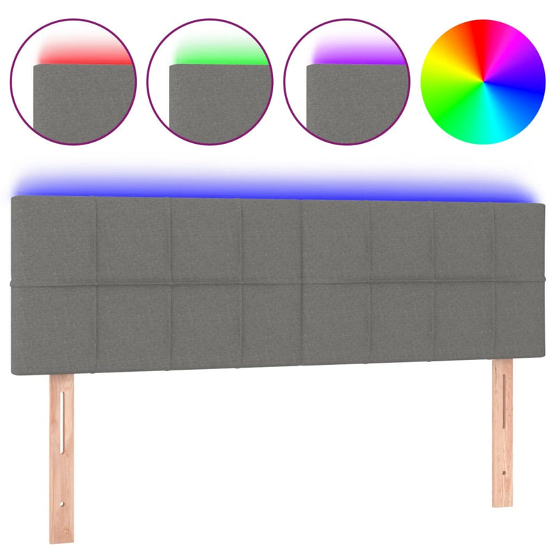 vidaXL sötétszürke szövet LED-es fejtámla 144x5x78/88 cm