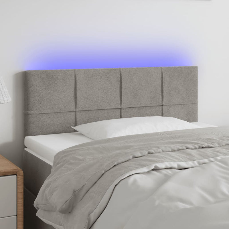 vidaXL világosszürke bársony LED-es fejtámla 90x5x78/88 cm