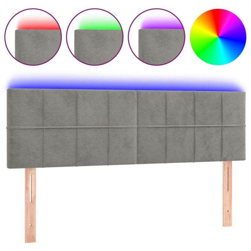vidaXL világosszürke bársony LED-es fejtámla 144x5x78/88 cm