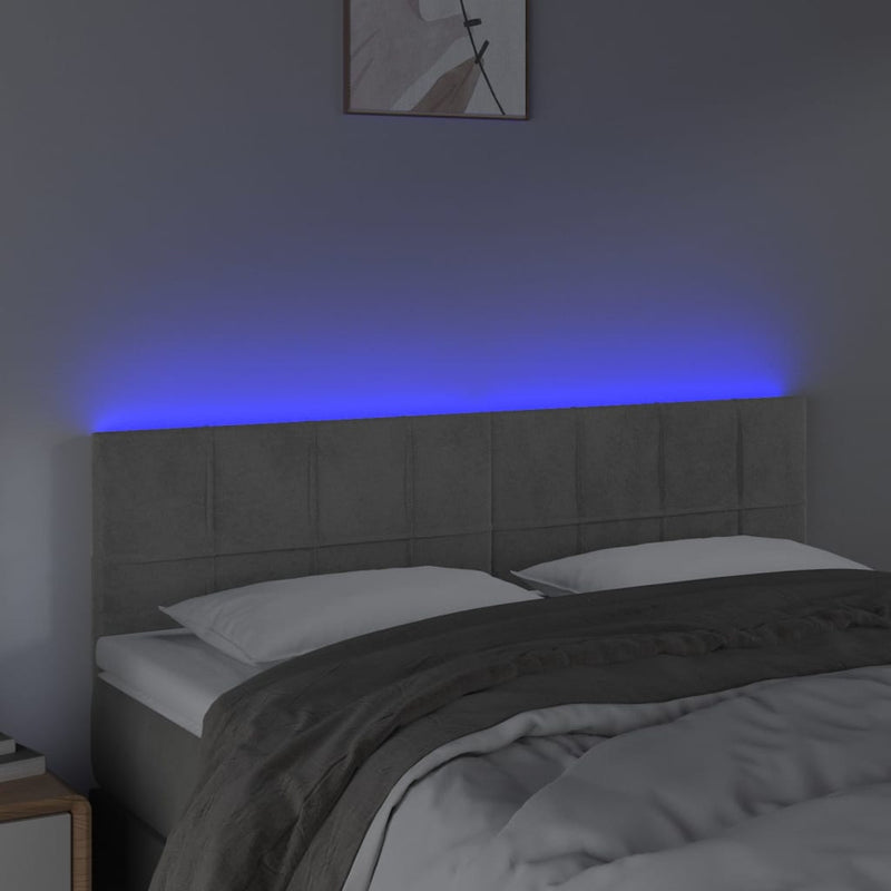 vidaXL világosszürke bársony LED-es fejtámla 144x5x78/88 cm