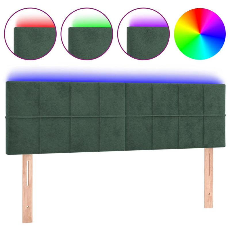 vidaXL sötétzöld bársony LED-es fejtámla 144x5x78/88 cm