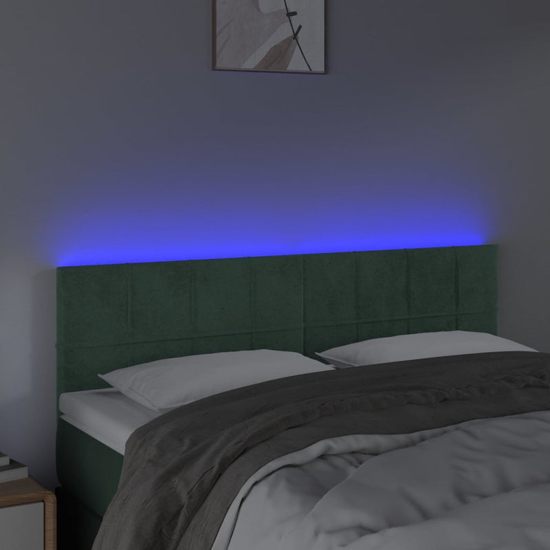 vidaXL sötétzöld bársony LED-es fejtámla 144x5x78/88 cm