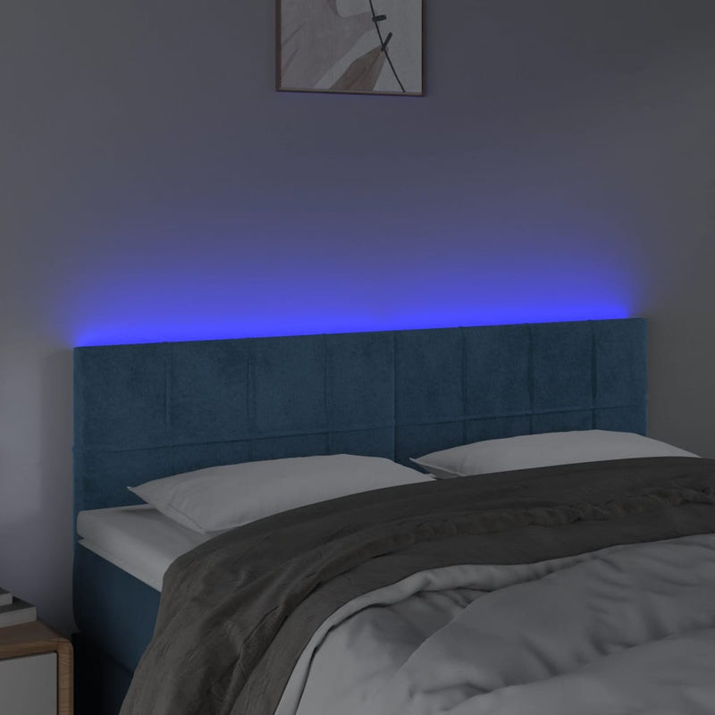 vidaXL sötétkék bársony LED-es fejtámla 144x5x78/88 cm