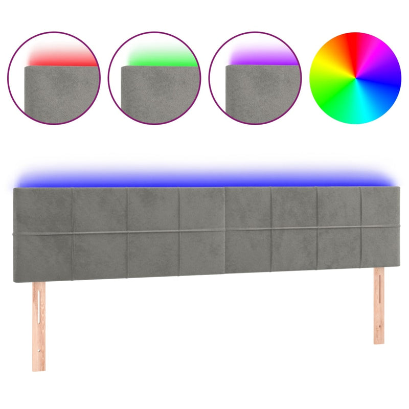 vidaXL világosszürke bársony LED-es fejtámla 160x5x78/88 cm