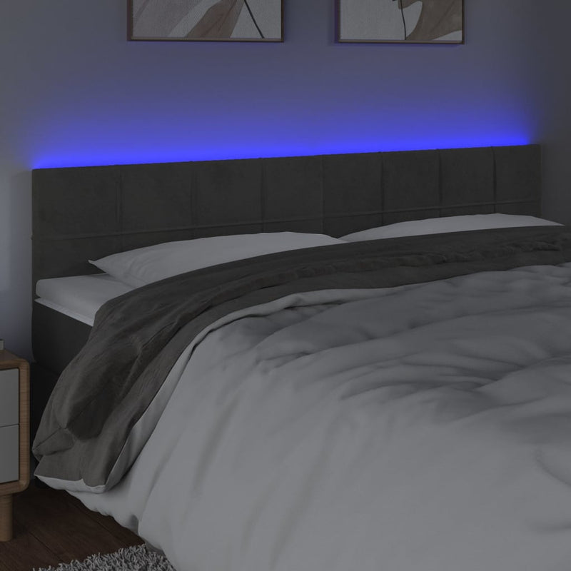vidaXL sötétszürke bársony LED-es fejtámla 160x5x78/88 cm