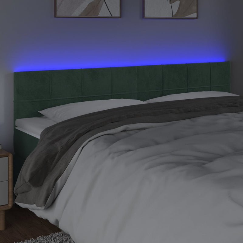 vidaXL sötétzöld bársony LED-es fejtámla 160x5x78/88 cm