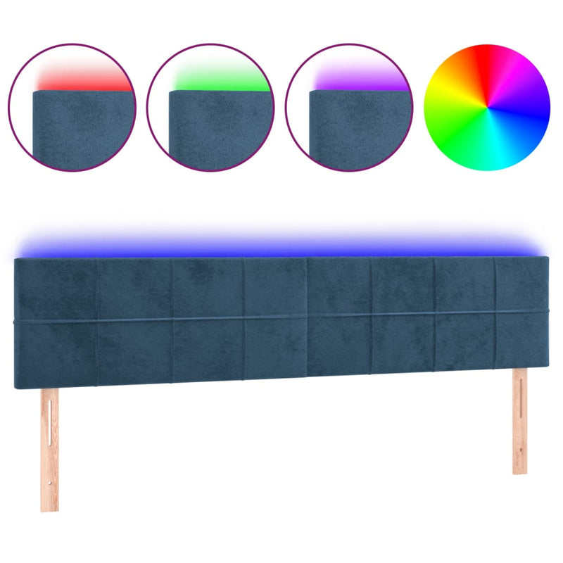 vidaXL sötétkék bársony LED-es fejtámla 180x5x78/88 cm