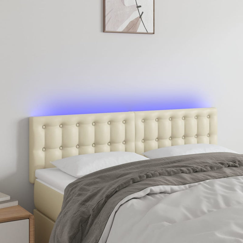 vidaXL krémszínű műbőr LED-es fejtámla 144 x 5 x 78/88 cm