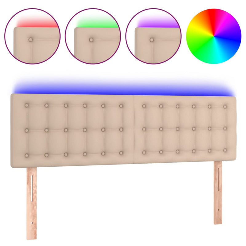 vidaXL cappuccino színű műbőr LED-es fejtámla 144 x 5 x 78/88 cm