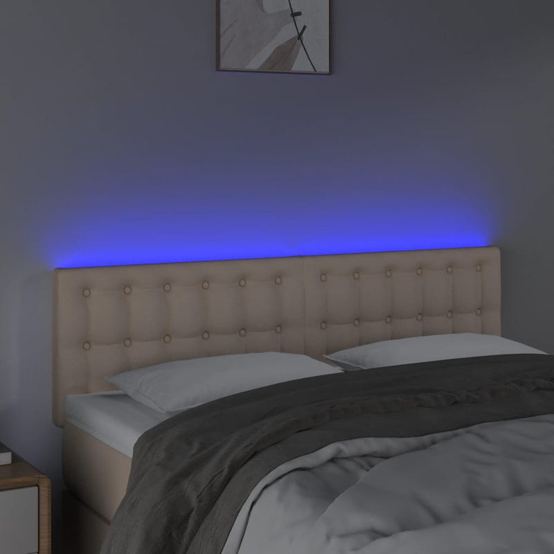 vidaXL cappuccino színű műbőr LED-es fejtámla 144 x 5 x 78/88 cm