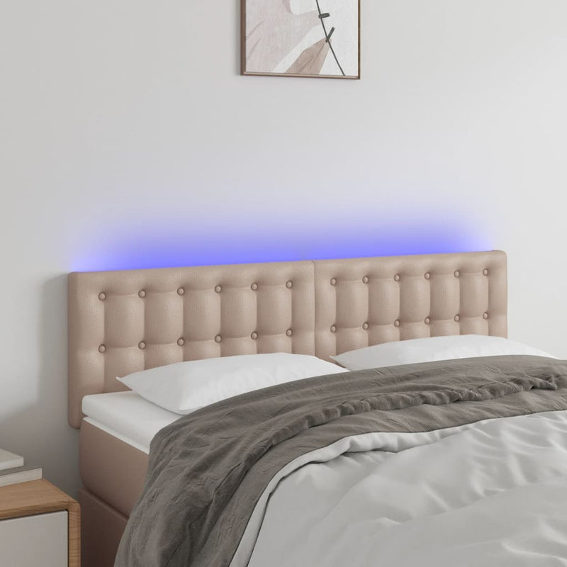 vidaXL cappuccino színű műbőr LED-es fejtámla 144 x 5 x 78/88 cm