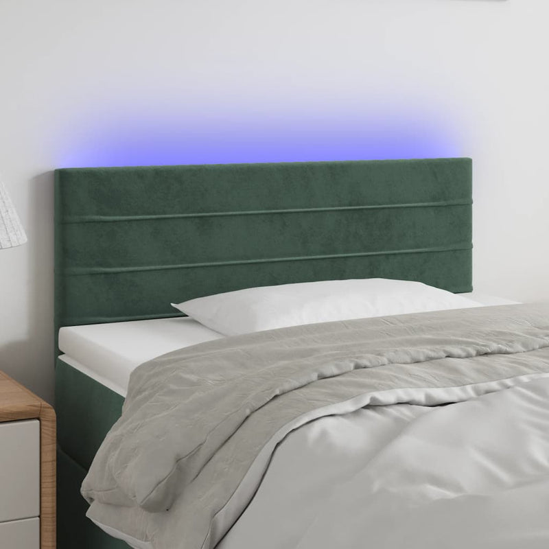 vidaXL sötétzöld bársony LED-es fejtámla 90x5x78/88 cm