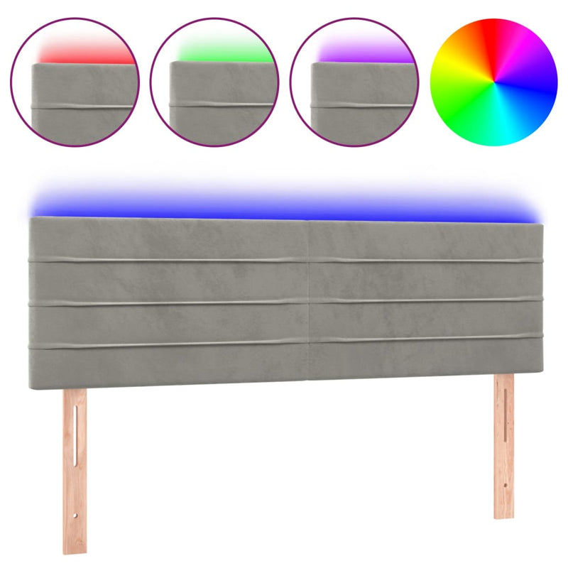 vidaXL világosszürke bársony LED-es fejtámla 144x5x78/88 cm