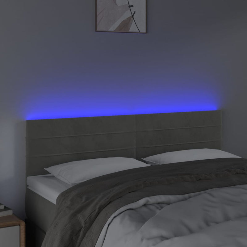 vidaXL világosszürke bársony LED-es fejtámla 144x5x78/88 cm