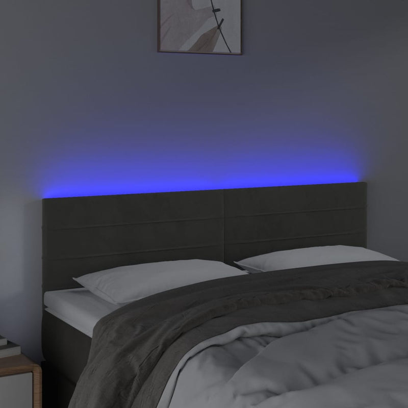 vidaXL sötétszürke bársony LED-es fejtámla 144x5x78/88 cm
