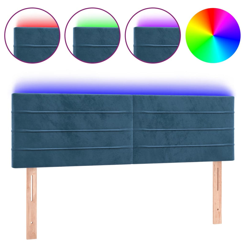 vidaXL sötétkék bársony LED-es fejtámla 144x5x78/88 cm