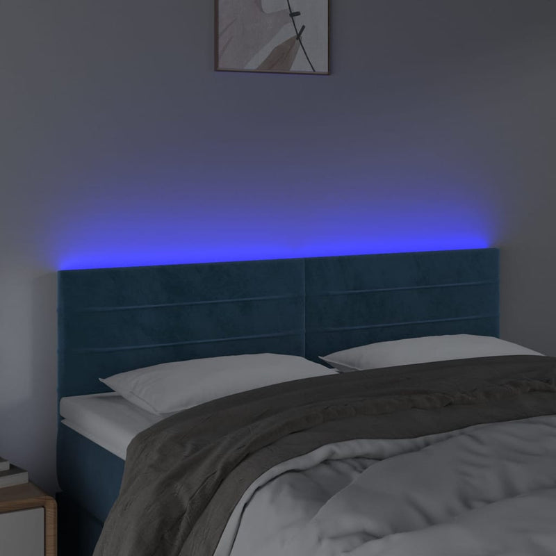 vidaXL sötétkék bársony LED-es fejtámla 144x5x78/88 cm