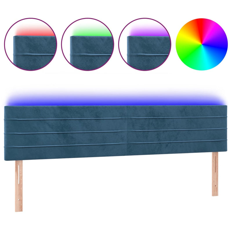 vidaXL sötétkék bársony LED-es fejtámla 160x5x78/88 cm