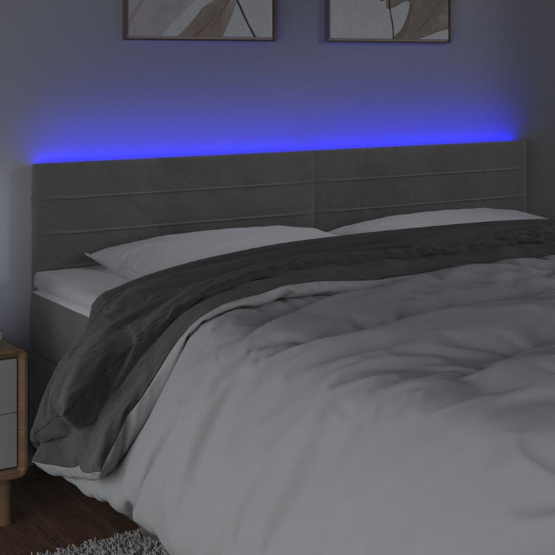 vidaXL világosszürke bársony LED-es fejtámla 180x5x78/88 cm