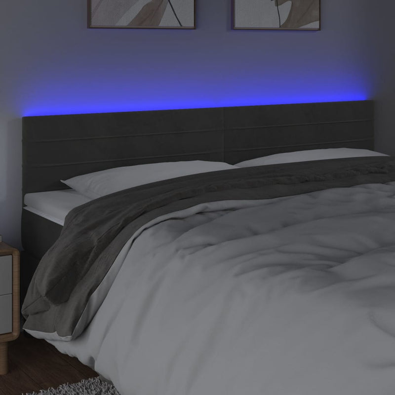 vidaXL sötétszürke bársony LED-es fejtámla 180x5x78/88 cm