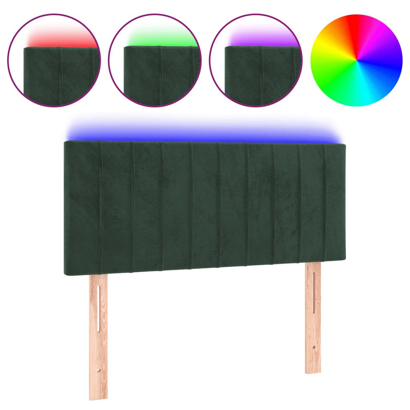 vidaXL sötétzöld bársony LED-es fejtámla 100x5x78/88 cm