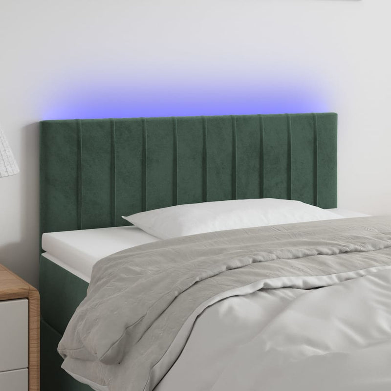 vidaXL sötétzöld bársony LED-es fejtámla 100x5x78/88 cm