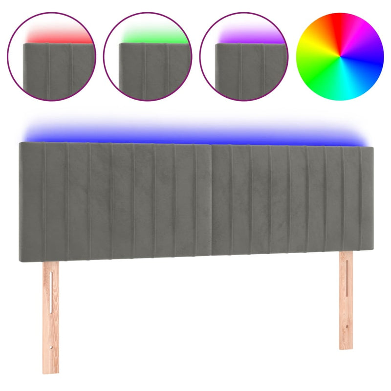 vidaXL világosszürke bársony LED-es fejtámla 144x5x78/88 cm