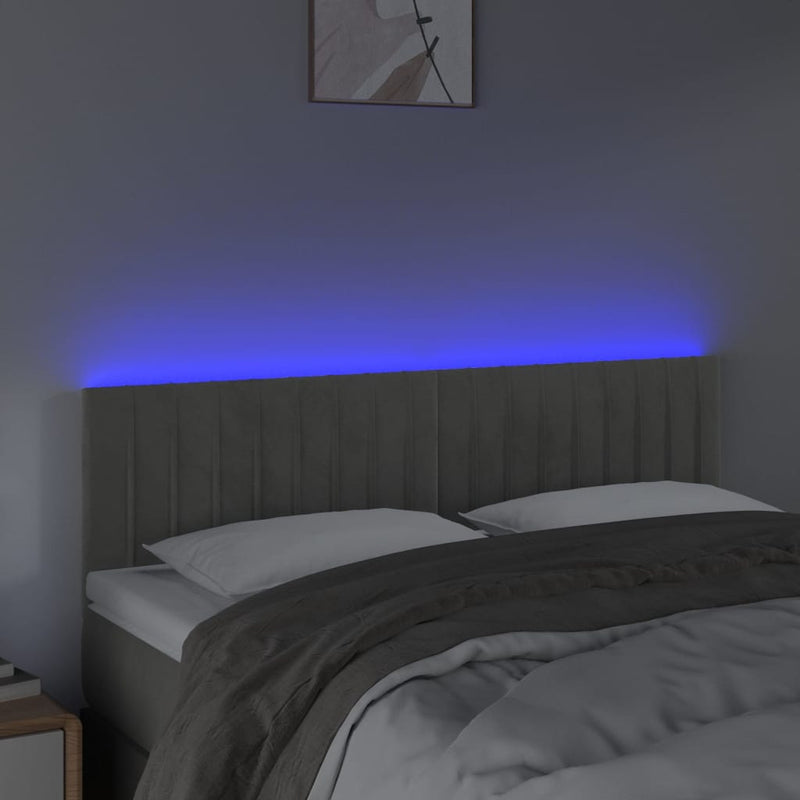 vidaXL világosszürke bársony LED-es fejtámla 144x5x78/88 cm