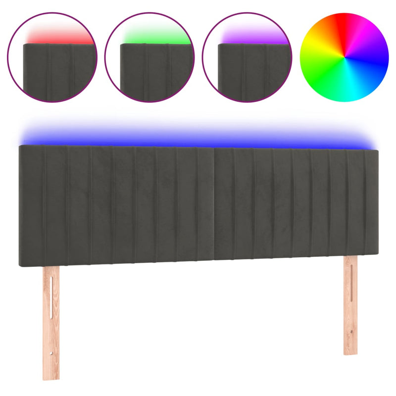 vidaXL sötétszürke bársony LED-es fejtámla 144x5x78/88 cm