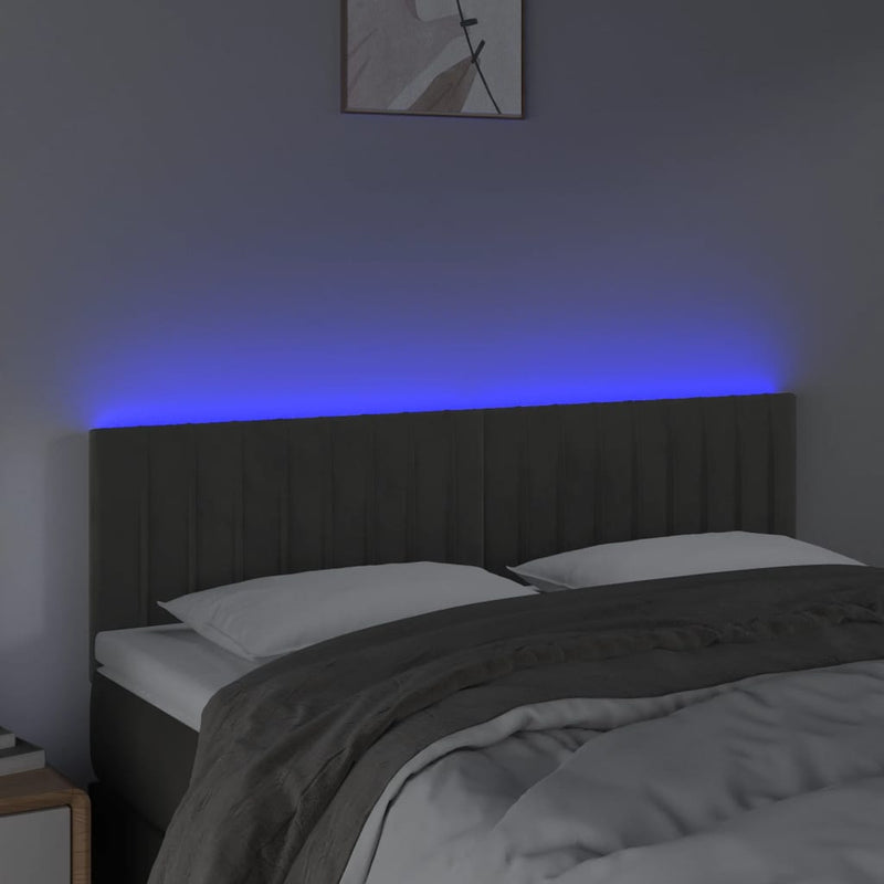 vidaXL sötétszürke bársony LED-es fejtámla 144x5x78/88 cm