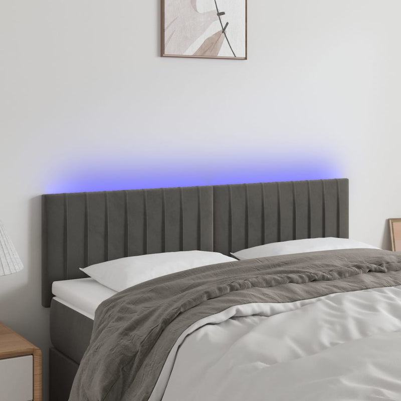 vidaXL sötétszürke bársony LED-es fejtámla 144x5x78/88 cm
