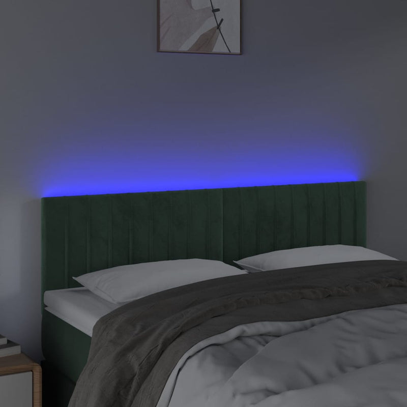 vidaXL sötétzöld bársony LED-es fejtámla 144x5x78/88 cm