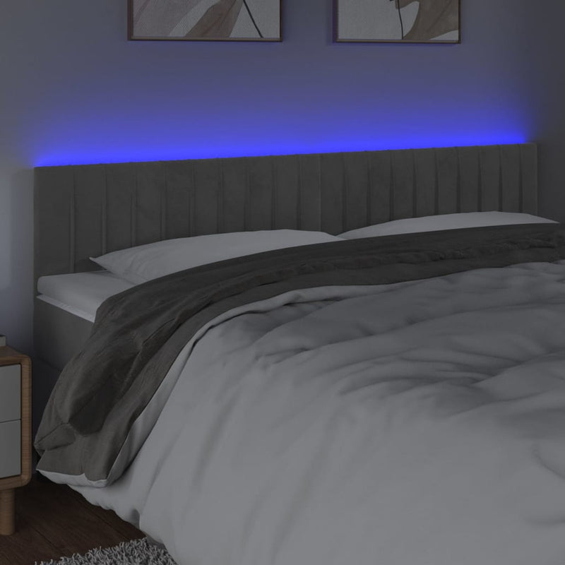 vidaXL világosszürke bársony LED-es fejtámla 160x5x78/88 cm